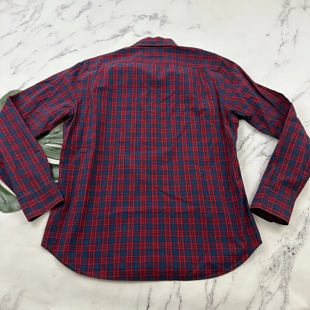 Bonobos Mens Button Up Shirt Size XL Red Blue Plaid Silm Fit Long Sleeve - Picture 8 of 12